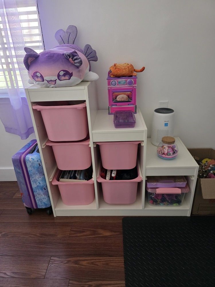 Ikea Storage Bin 6 Slot With Pink Bins