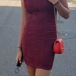 Maroon Silhouette Ruched Glow Mini Dress