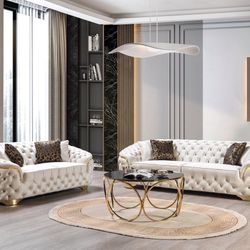 Lupino Ivory Velvet Sofa 95" & Loveseat 82