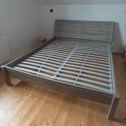 Modern IKEA NYVOLL Double Bed Frame with Slanted Headboard