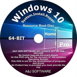 ✅ Windows 10 Professional & Home 64-bit Repair and Reinstallation DVD DVD para Reparar/Reinstalar Windows 10 Pro/Home 64-Bit – Sin Licencia Incluid   