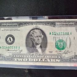 $2 bill 1976 serie A ( ERROR PRINT INK Numbers on to letters)