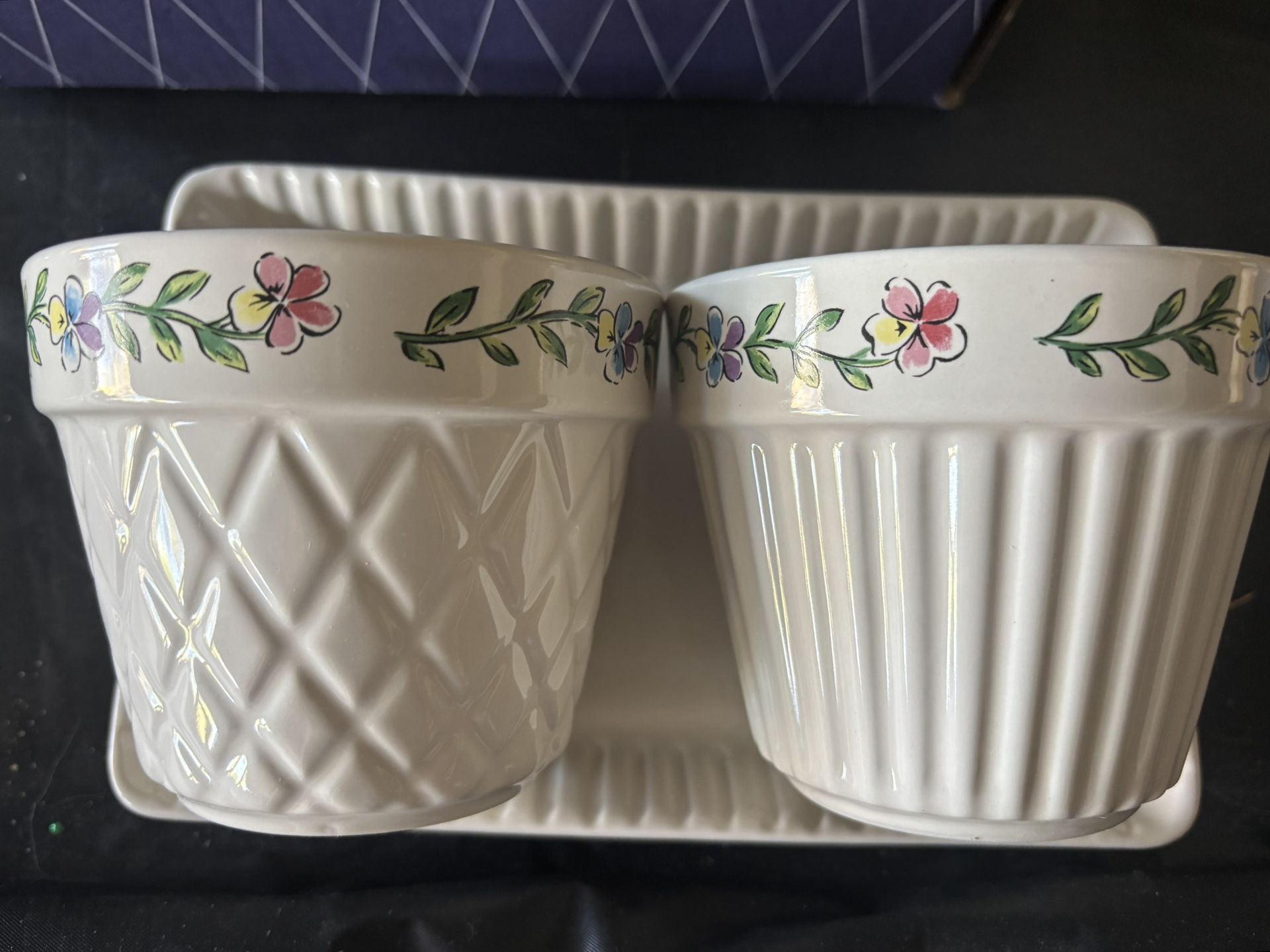 Longaberger Vintage NWT Early Blossoms Set Of Flower Pots And Tray