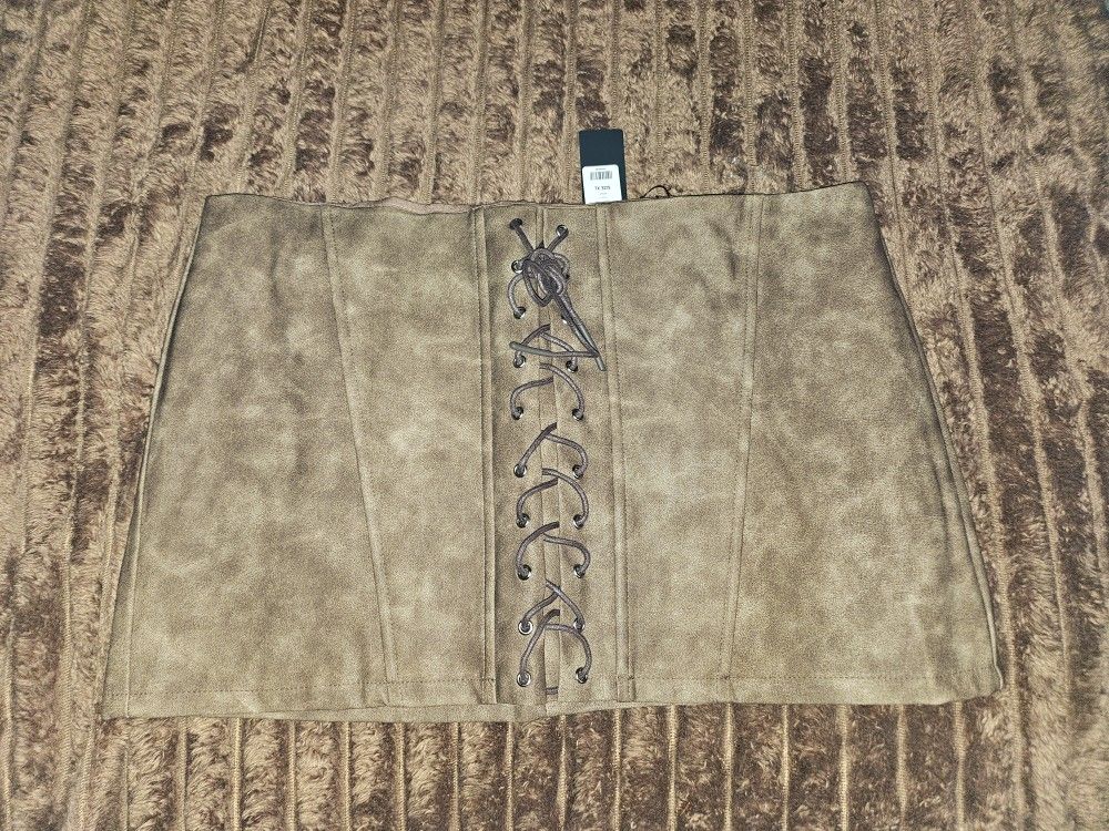Faux Leather Brown Skirt--XL