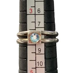 Sterling Silver 925 Ring Blue Topaz Sguare setting w/ Round Stone
