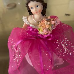 Quinceanera 7 Inch Figurine 15th Birthday Cake Topper Resin Pink Dress HTF