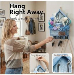 Key Holder Wall Mount with Preserved Blue Roses, Unique Wall Hooks for Home Decor, Forever Flowers Key Hook for Housewarming Gifts, Birthday Gifts for