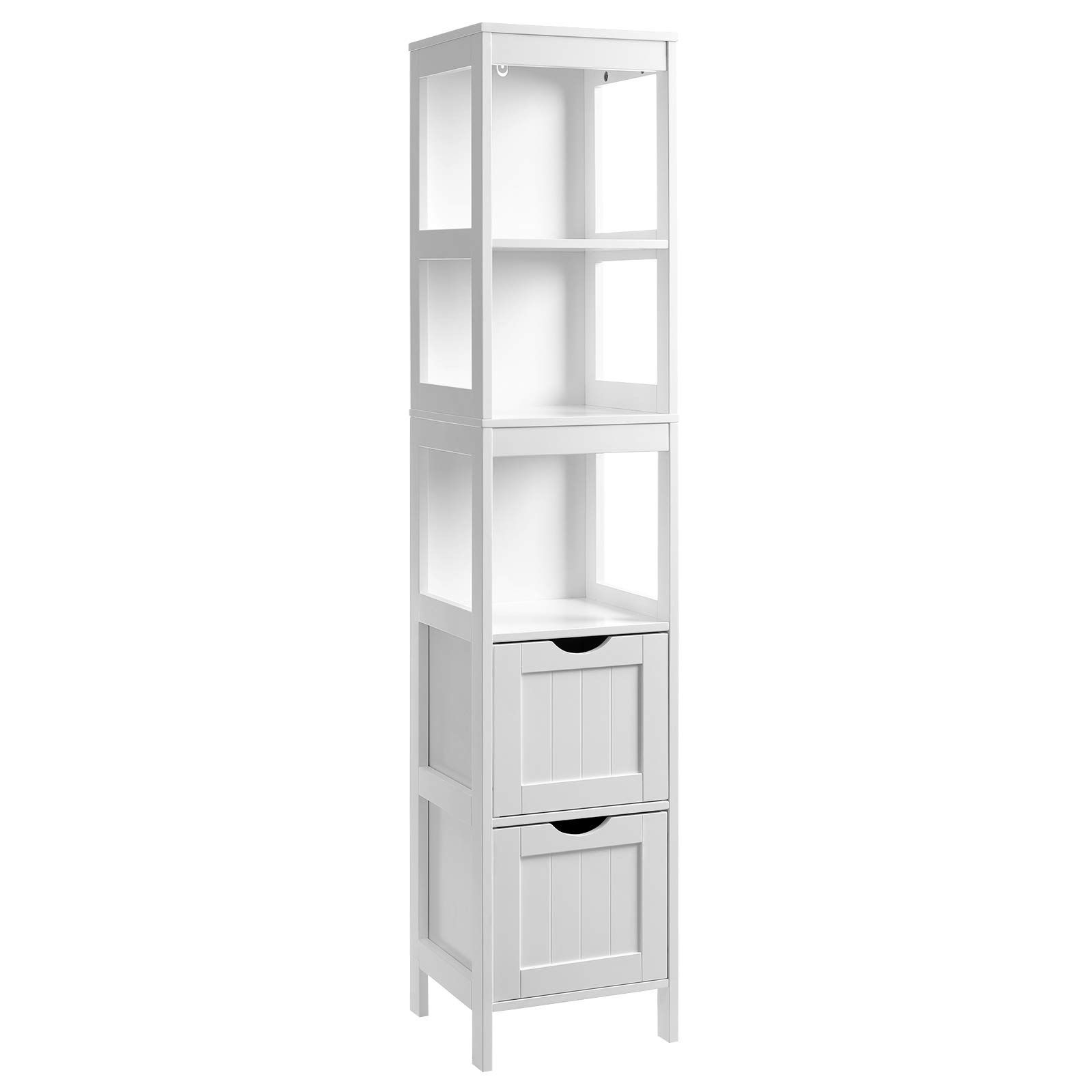 VASAGLE Bathroom Tall Cabinet, Linen Tower, Floor Storage Cupboard, with 2 Drawers and 3 Open Shelves, 11.8 x 11.8 x 55.7 Inches, for Bathroom, Living