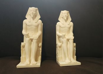 Pair Of Pharaoh Alabaster Figurine Bookends 
