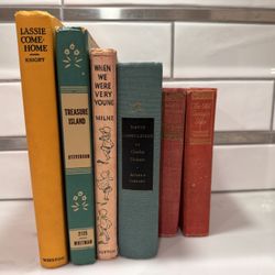 Vintage books Dickens Lassie Treasure Island.