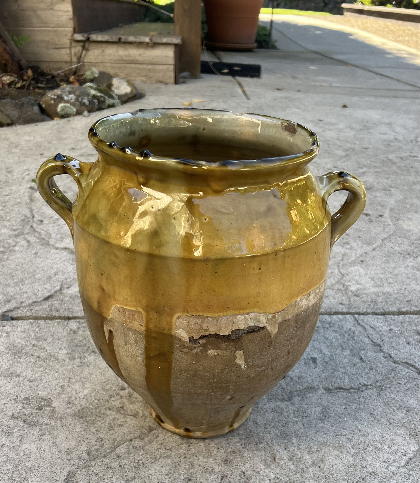 Antique French Terracotta Olive Jar -Yellow Ochre Glaze