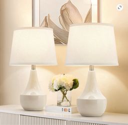 Table Lamp Set of 2, 18.63Inch Ceramic Table Lamp Classic Beside Lamps Nightstand