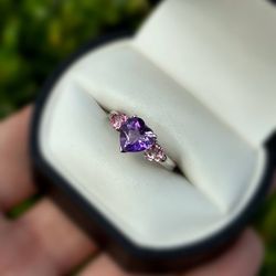 Jewelry 10k solid white gold rose quartz and purpurite stone 2.50CTW ring sz 7.00