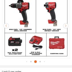 Milwaukee M18 Hammer Drill Impact Combo Set Like New 