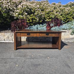 Elm 46 inch Wide Dark Oak 2-drawer Coffee table with lift top