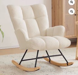 Nursery, Living-room, Rocking Chair, Upholstered Glider Rocker w/High Backrest, Comfortable Ivory