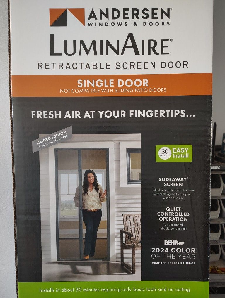 Andersen Luminaire Universal Single Gliding Retractable Screen Insect Door 36" x 80" Cracked Pepper Metal Gray Color