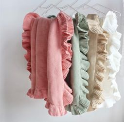 Knit Throw Blanket with Ruffle Trim ( Variety of colors )