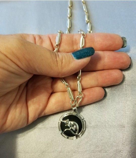 Silver and Black Chinese Zodiac Rat Necklace