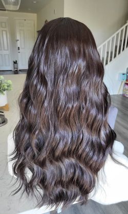 Deep Dark Brown Wavy MID-PART Synthethic Wig, Heat Resistance, 5034