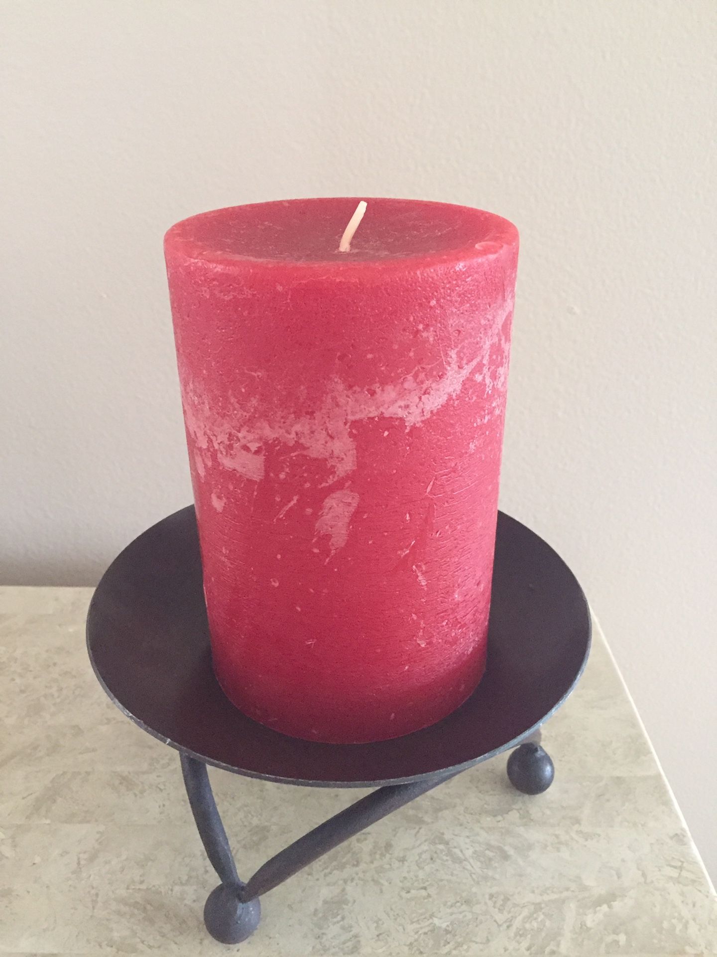 Rustic Metal Candle Holder & Red Candle