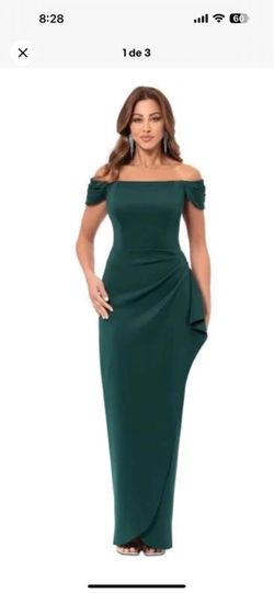 Xscape Pine Green dress 👗 Gathered Off-Shoulde Scuba Crepe Column Gown Size 8 , New Whit Tags