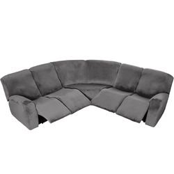 MINGPINHUIUS 7 Piece Velvet Stretch Recliner Corner Sofa Cover L Shape Sectional