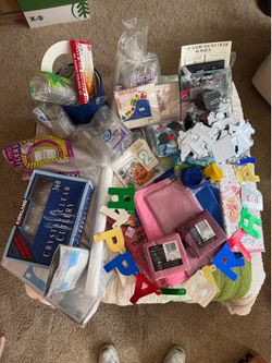 Large Assortment of Party Supplies - Napkins, Cutlery, Banners, and Cups