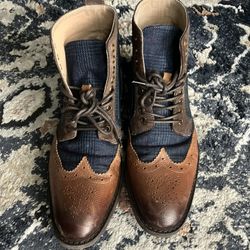 Stacy Adams Men's Finnegan Wingtip Lace-Up Boots - Navy/Cognac (Size 8.5)