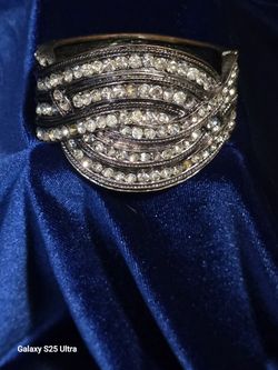 Wide Silver-Tone Crystal Cuff Bracelet – Adjustable Statement Piece