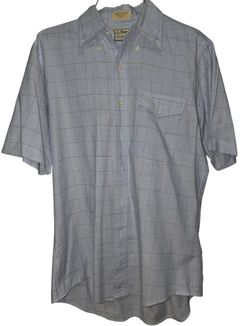 L. L. Bean Shirt Mens 15.5 Blue Plaid Freeport Maine Single Needle Tailoring