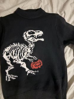 Black Halloween Dinosaur Skeleton Knit Sweater