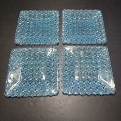 Set Of 4 Vintage LG Wright Daisy And Button Ice Blue 7" Square Plate