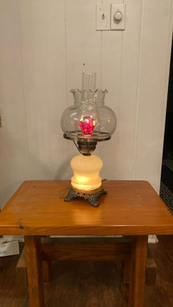 1  Vintage Victorian Hurricane Glass 3 Way Lamp