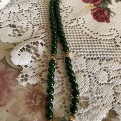 Necklace Jade Colored  With Gold  Colored Accent  Balls
