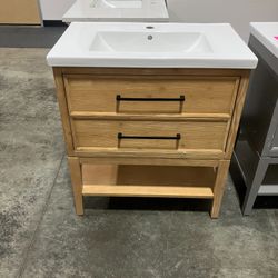 30" Solid Wood Bathroom Vanity Cabinet with Ceramic Sink (Open Box)