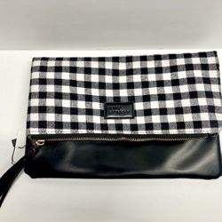 Funky Monkey Boutique White Check Buffalo Plaid Foldover Clutch Purse NEW NWOT.