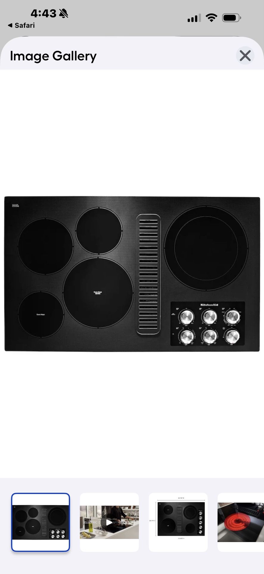NEW 36”KITCHEN AID ELECTRIC DOWNDRAFT COOKTOP WITH A 3 YEAR EXTENDED WARRANTY FULLY TRANSFERABLE 11/29/25