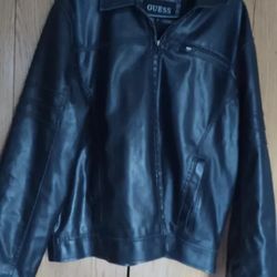 Guess Black Faux Leather Motorcycle Jacket Mens L