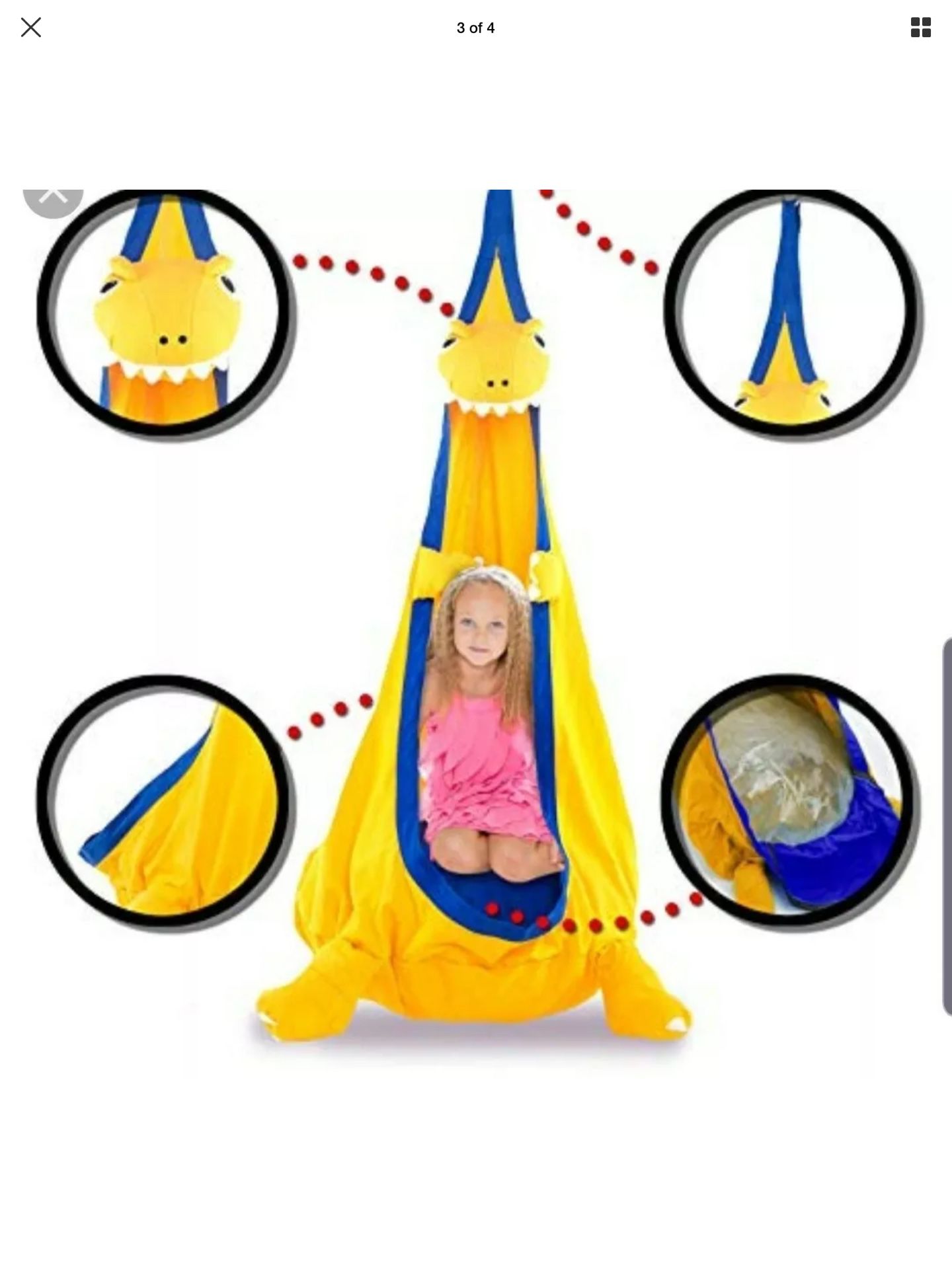 Papa Roo Dinosaur kids Child Hammock Pod Swing Chair Nook Animal Tent, 100% Cotton - yellow indoor/outdoor