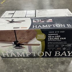 Hampton Bay Norwood 52 in. Indoor/Outdoor LED Matte Black Damp Rated Downrod Ceiling Fan with Light Kit