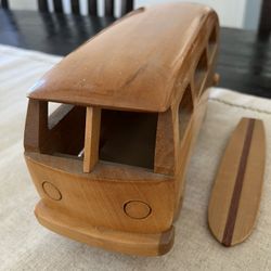 Hand Carved Wooden Bus By Artist Ed Conway 