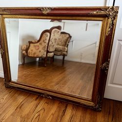 Vintage Ornate Gold & Red Framed Wall Mirror – Large