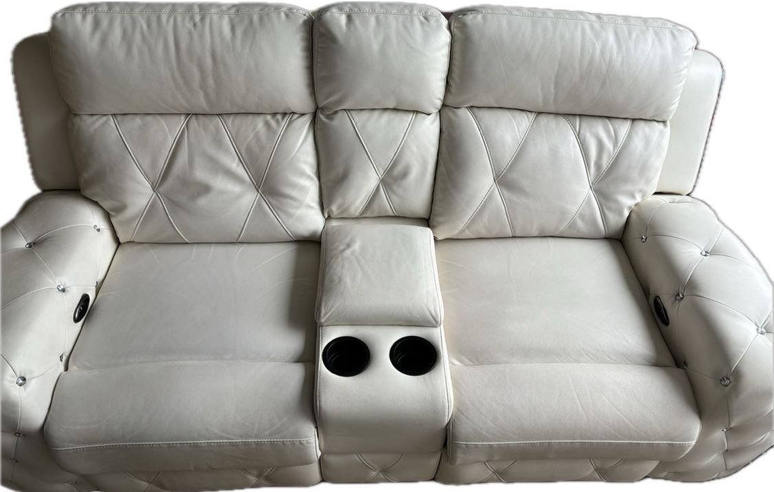 White Leather Electric Reclining Loveseat