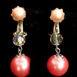 Vintage 1960's Pearl Dangling Clip On Earrings Stamped JAPAN