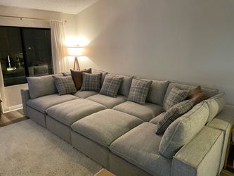 Large Gray Sectional Sofa with Throw Pillows