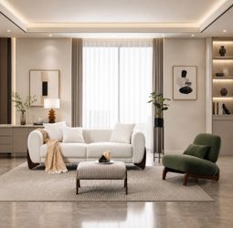 Modern Boucle Fabric Sofa Set - 1 Sofa and 1 chair with Sleek Wooden Legs for Living Room or Home Office 
