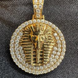 10k yellow gold Iced Out Pharaoh Medallion Pendant CZ