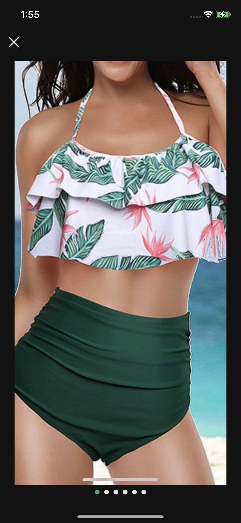 New Ruffle off shoulder crop top white palm print high waisted Size XL /Extra large bikini/bathing suit/swimwear/swimsuit