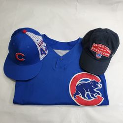 New Chicago Cubs Majestic Men's XL Blue Jersey & 2 Hats Rizzo Wrigley
